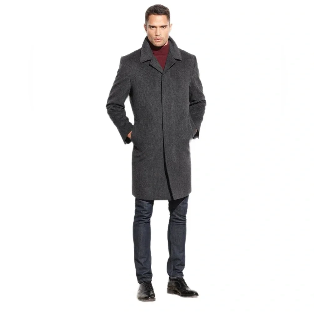 London Fog Men's Classic Dark Charcoal Wool Blend Over Coat 46L NWT